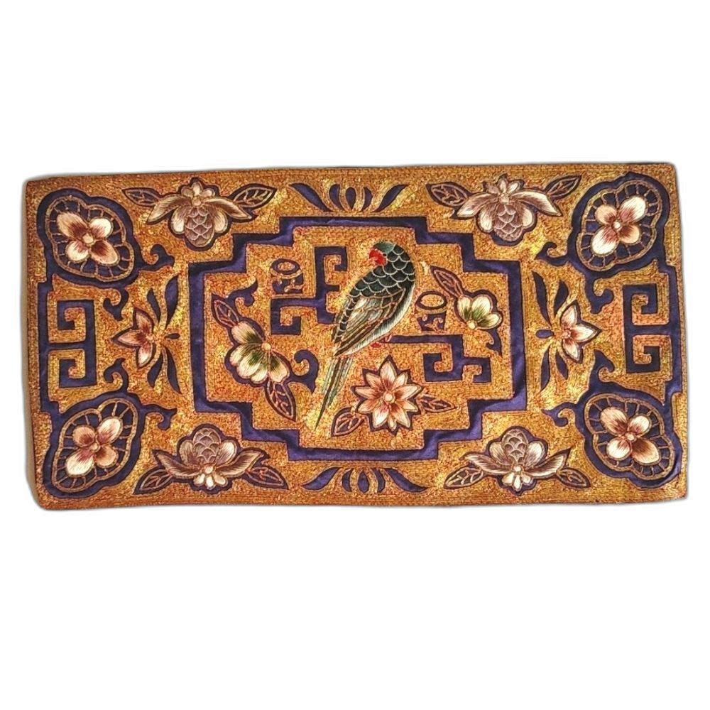 Vintage Chinese Silk Embroidery Tapestry Wall Hanging | Parrot & Gold Thread